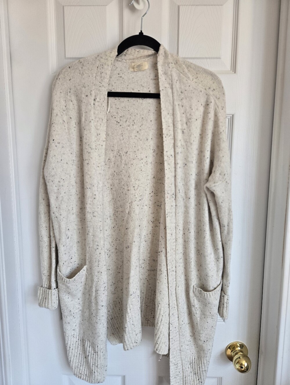Kaisley Cozy Open-Front Speckled Cream Cardigan Sweater In Size XS